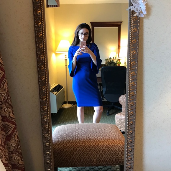 Royal Blue Calvin Klein Dress Size 4 Flare Sleeve - Picture 2 of 3